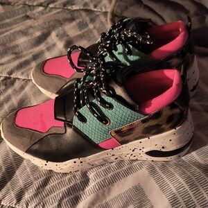 Vibrant Pink and Teal Women's Sneakers